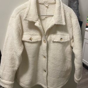 white fuzzy shacket